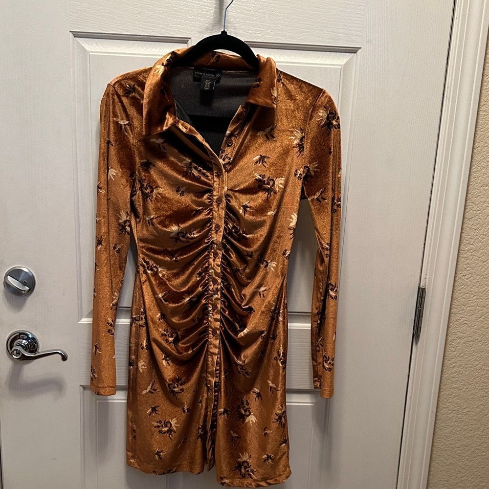 House of Harlow 1960 Velvet Floral Dress in Rich Brown floral print Size XS